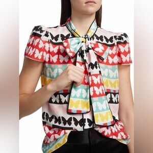 Alice Olivia Jeannie Butterfly Tie Neck Silk Top Womens Size Medium